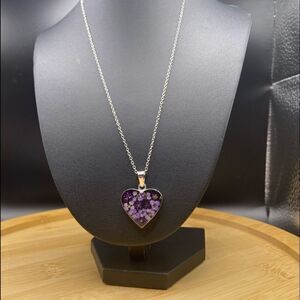 ATI Mexico 925 silver pendant and 16” chain.  Pendant acrylic with small flowers